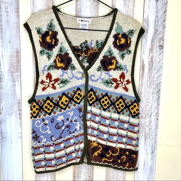 Vintage IC Isaacs Knit Embroidered Sweater Vest - Picture 1 of 8